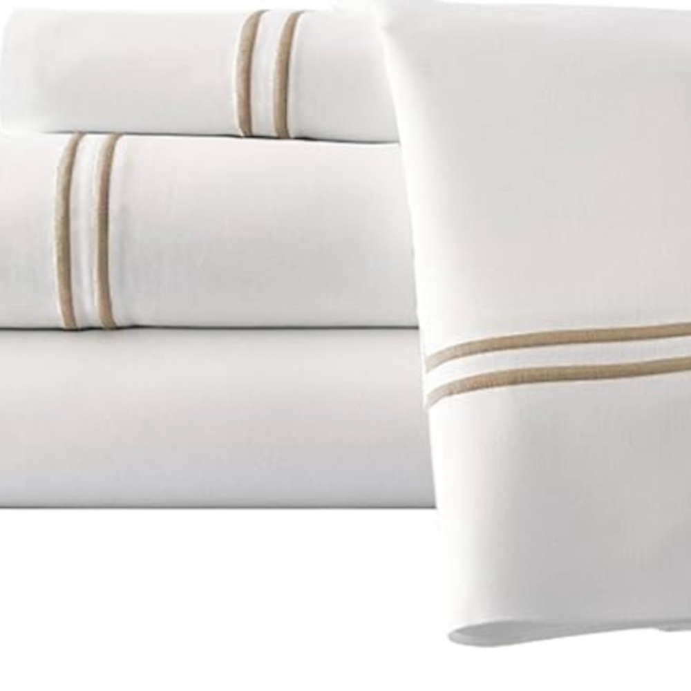 Amrapur Qn Size 4 Pc Sheet Set White/Sand Double Marrow Hem 11000DMG-SND-QN
